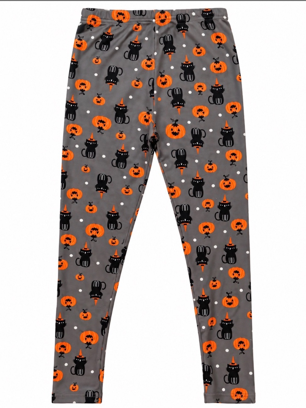 Kids ShoSho Gray Halloween Cat & Pumpkin Leggings
